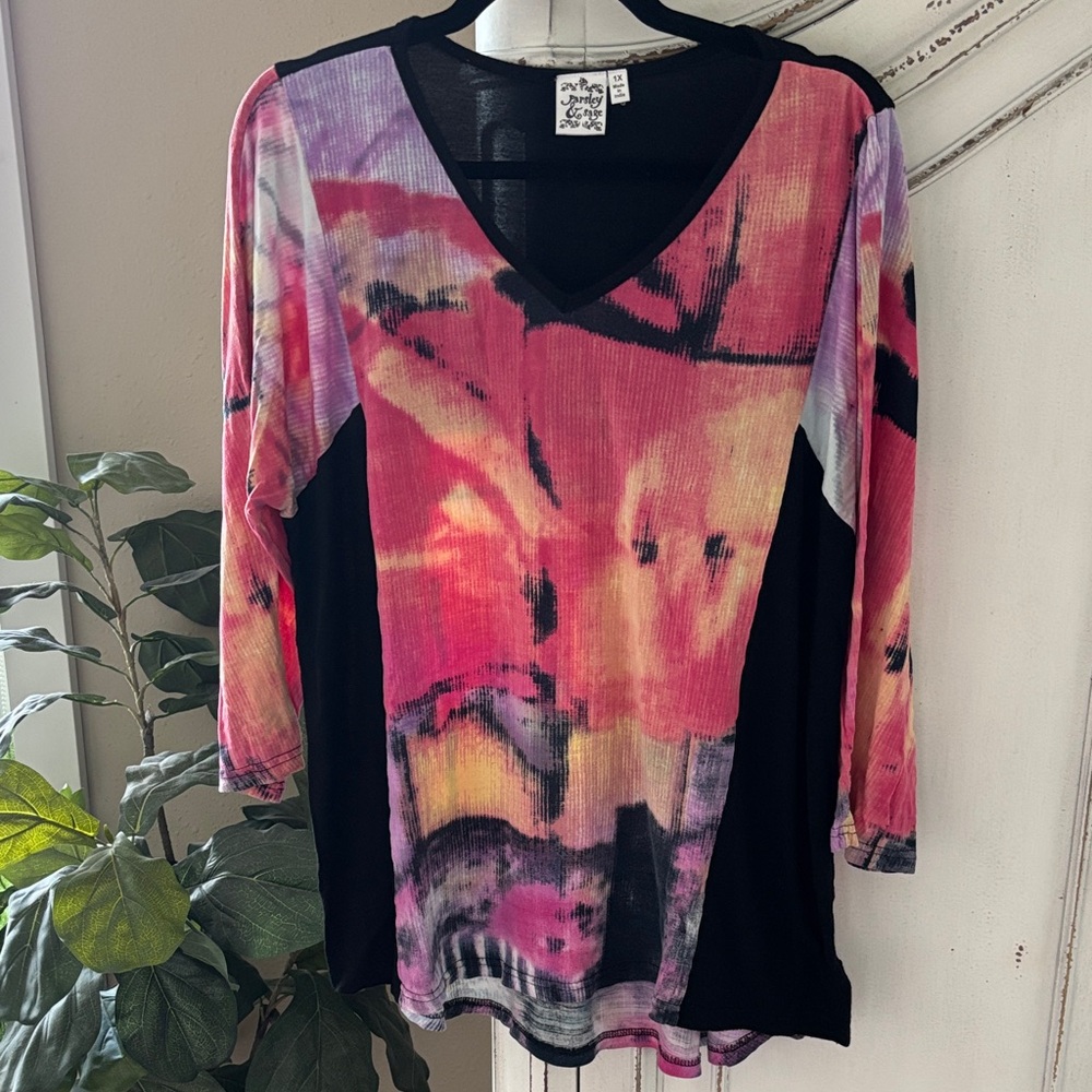 Parsley & Sage Women’s 1X Mixed Print 3/4 Sleeves Rayon Casual Stretch